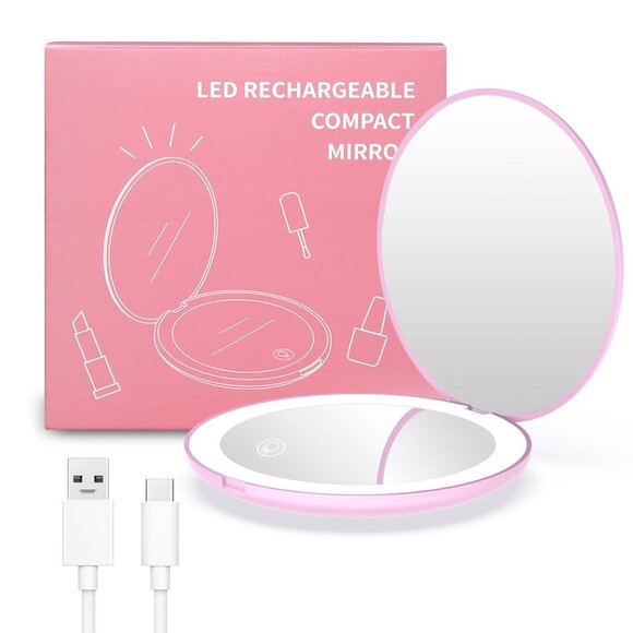 Travel Mirror with Light, Rechargeable 1x/10x Compact Magnifying Mirror, Dimmabl - Picture 1 of 9